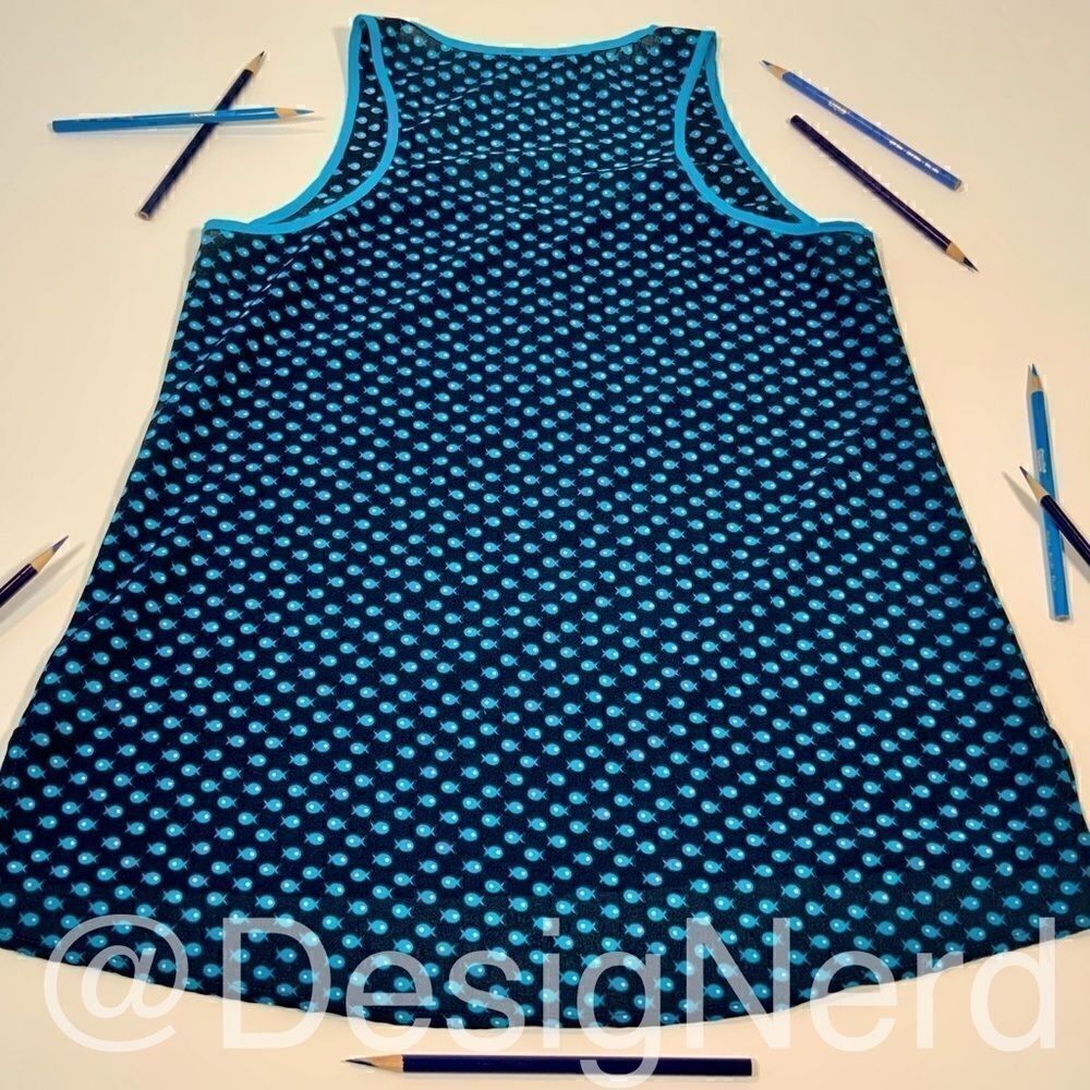 MODCLOTH RACERBACK HENLEY TANK TOP IN BLUE FISH TINY PRINT WOMEN’S SIZE SMALL - Picture 6 of 10